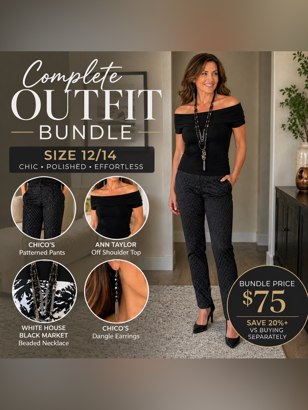 Chico’s + Ann Taylor + WHBM Styled Outfit Bundle Size 12/14 – Complete Look